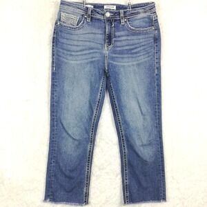 Vigoss Womens Jeans Crop Straight Leg Blue Denim Whiskering Raw Hem High Rise 12